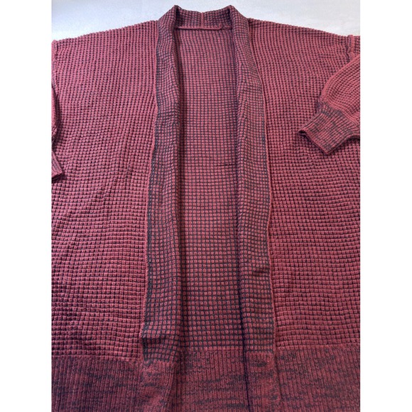 Burgundy Waffle Knit Open Front Cardigan Oversized Longline Sweater Womens 2XL - Picture 4 of 8